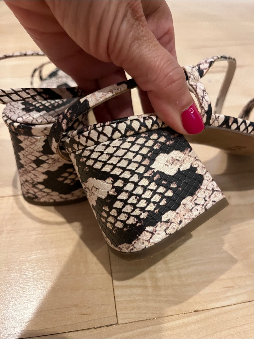 Zara Black & Cream Snake-Print Strappy Sandals - Picture 5 of 8